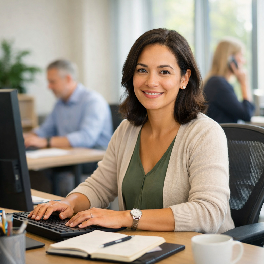 Medewerker werkt achter een computer op kantoor